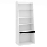 6-Tier Bookcase Freestanding Ladder Bookshelf with 2 Adjustable Shelves and Flip Up Door-White