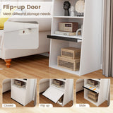 6-Tier Bookcase Freestanding Ladder Bookshelf with 2 Adjustable Shelves and Flip Up Door-White