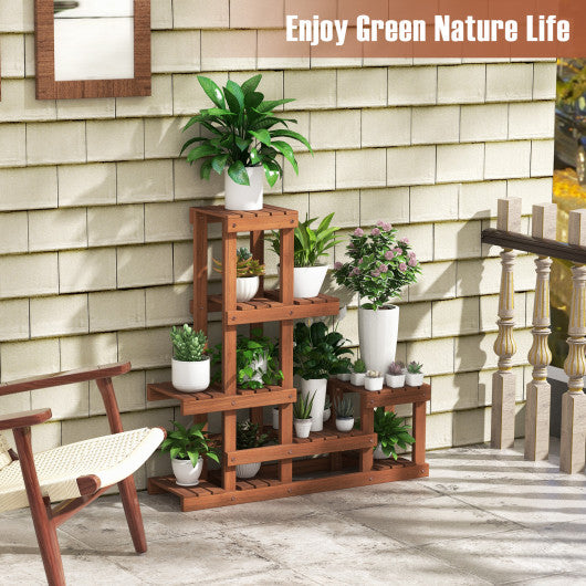 6 Tier Wood Plant Stand with High Low Structure