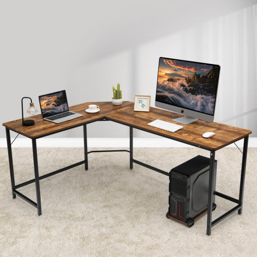 L Shaped Corner Computer Desk Laptop Gaming Table Workstation-Brown