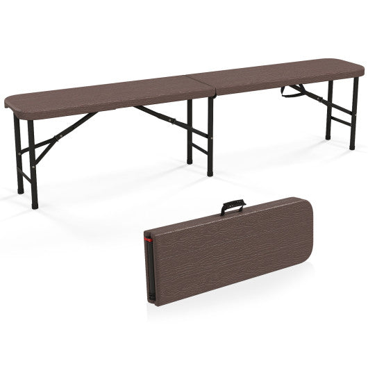 6 Feet Folding HDPE Bench with 1320 LBS Capacity and Handle Lock-Brown