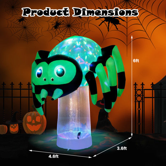 6 Feet Halloween Inflatable Spider with 3 Color Rotating Light
