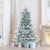 6 Feet Snow Flocked Artificial Christmas Tree with Cool White LED Lights