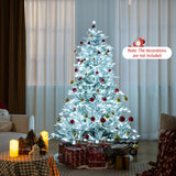 6 Feet Snow Flocked Artificial Christmas Tree with Cool White LED Lights