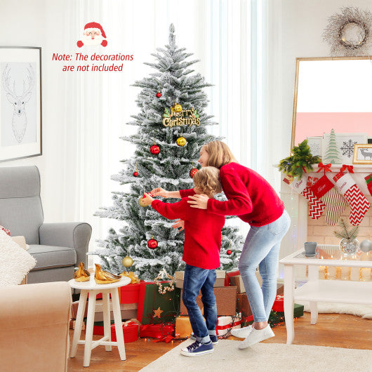 6 Feet Snow Flocked Artificial Christmas Tree with Cool White LED Lights