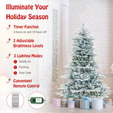 6 Feet Snow Flocked Artificial Christmas Tree with Cool White LED Lights