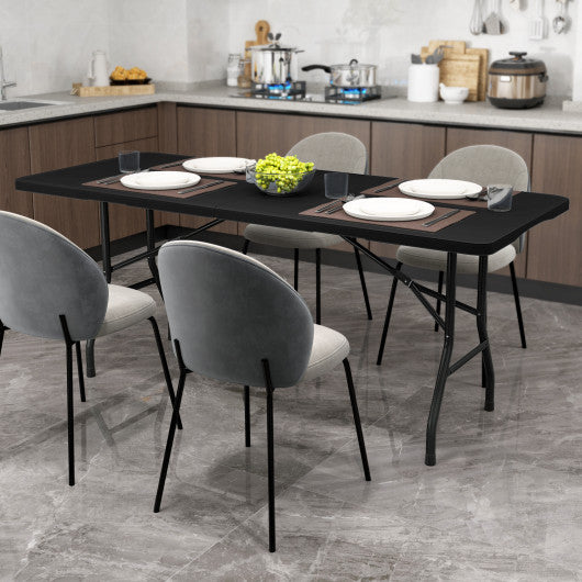 6 ft Portable Folding Table 350 LBS Fold-in-Half Table with HDPE Tabletop-Black