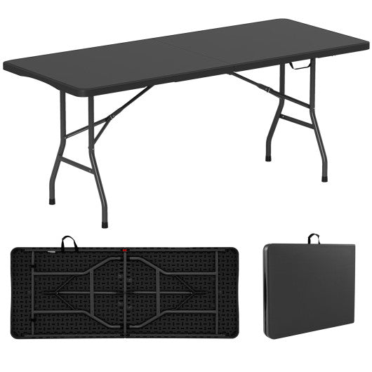 6 ft Portable Folding Table 350 LBS Fold-in-Half Table with HDPE Tabletop-Black