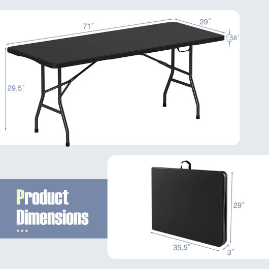 6 ft Portable Folding Table 350 LBS Fold-in-Half Table with HDPE Tabletop-Black