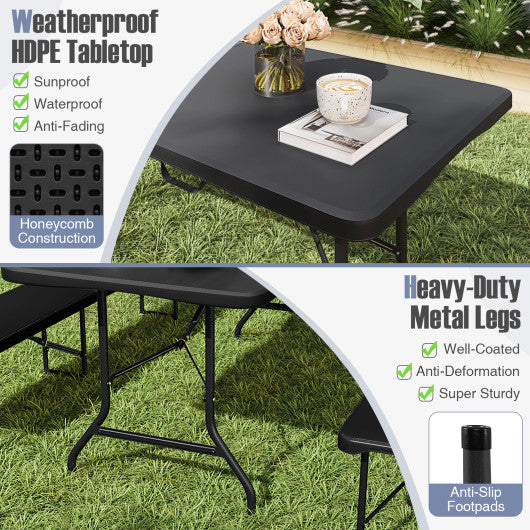 6 ft Portable Folding Table 350 LBS Fold-in-Half Table with HDPE Tabletop-Black