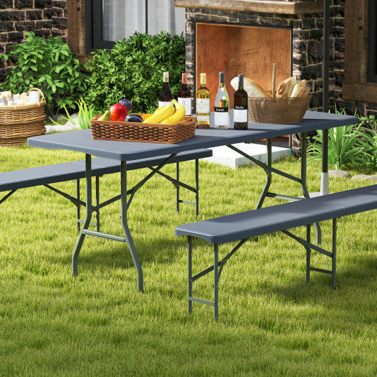 6 ft Portable Folding Table 350 LBS Fold-in-Half Table with HDPE Tabletop-Gray