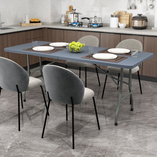 6 ft Portable Folding Table 350 LBS Fold-in-Half Table with HDPE Tabletop-Gray