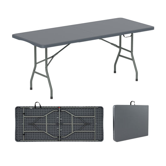 6 ft Portable Folding Table 350 LBS Fold-in-Half Table with HDPE Tabletop-Gray