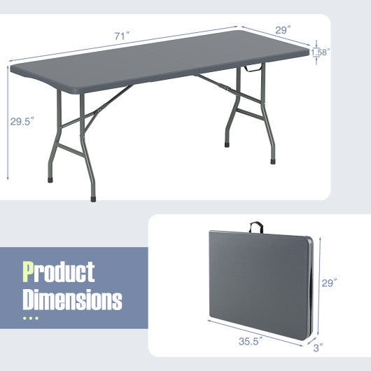 6 ft Portable Folding Table 350 LBS Fold-in-Half Table with HDPE Tabletop-Gray
