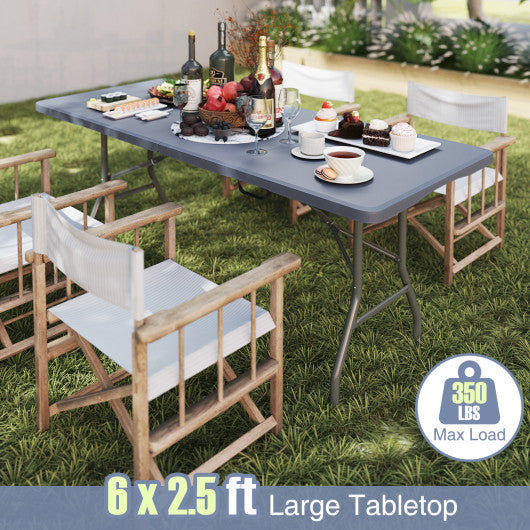 6 ft Portable Folding Table 350 LBS Fold-in-Half Table with HDPE Tabletop-Gray