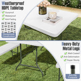 6 ft Portable Folding Table 350 LBS Fold-in-Half Table with HDPE Tabletop-White