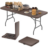 6 ft Portable Folding Table with Rattan-Like HDPE Tabletop and Safe Lock Mechanism-Brown