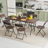 6 ft Portable Folding Table with Rattan-Like HDPE Tabletop and Safe Lock Mechanism-Brown