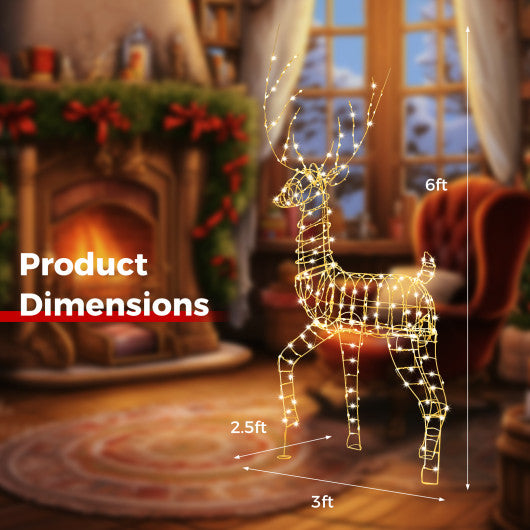 6 FT Pre-Lit Christmas Reindeer with 300 Warm White LED Lights and Zip Ties