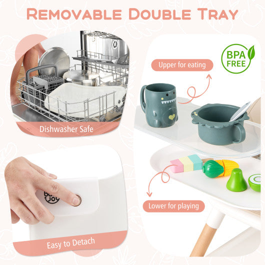 6 in 1 Convertible Highchair with Safety Harness and Removable Tray-Beige