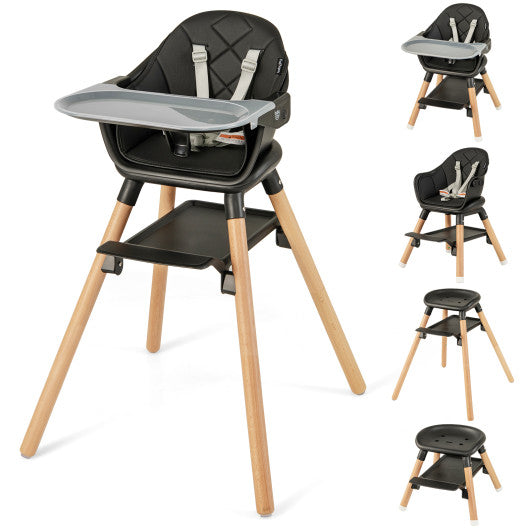 6 in 1 Convertible Highchair with Safety Harness and Removable Tray-Black