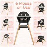 6 in 1 Convertible Highchair with Safety Harness and Removable Tray-Black