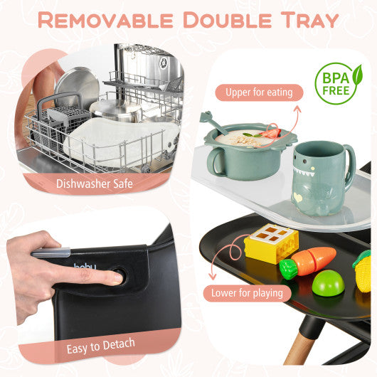 6 in 1 Convertible Highchair with Safety Harness and Removable Tray-Black