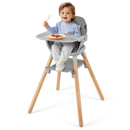 6 in 1 Convertible Highchair with Safety Harness and Removable Tray-Gray