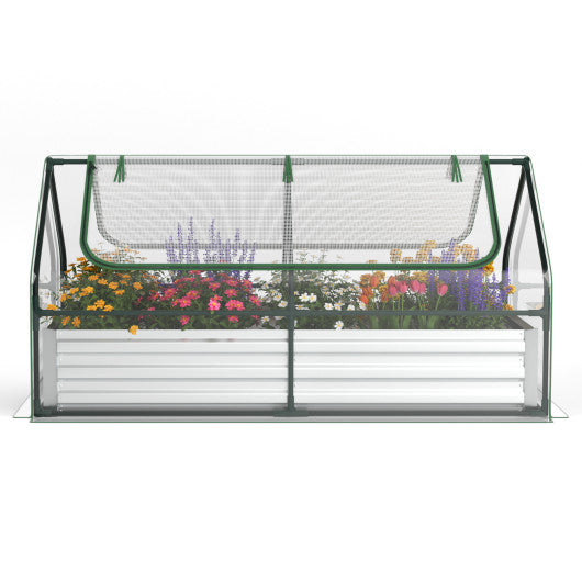 6 x 3 x 3 Feet Galvanized Raised Garden Bed with Greenhouse-Silver