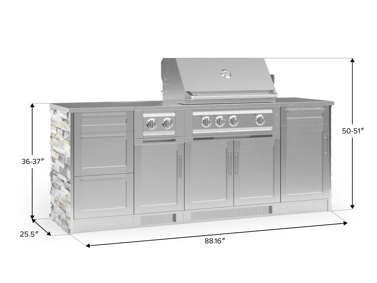 Outdoor Kitchen Signature Series 8 Piece Cabinet Set with Dual Side Burner, 3 Drawer, 1 Door, Platinum Grill and Grill Cabinet