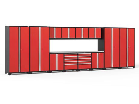 Pro Series 14 Piece Cabinet Set with Lockers, Base, Wall, Tool Drawer Cabinets and 56 In. Worktop