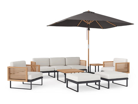 Monterey 7 Seater Chat Set with Coffee Table, Side Table and Umbrella