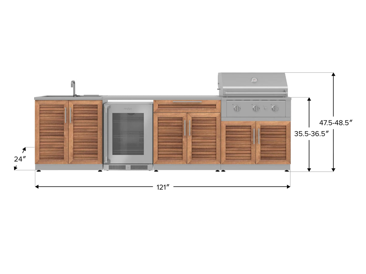 Outdoor Kitchen Stainless Steel 6 Piece Cabinet Set with Sink, Bar, Grill Cabinet, Performance Grill, Countertop and Glass Door Fridge