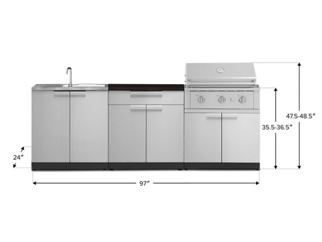 Outdoor Kitchen Stainless-Steel 5 Piece Cabinet Set with Sink, 2-Door with Drawer, Grill Cabinet, Performance Grill and Countertop