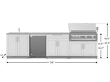 Outdoor Kitchen Stainless Steel 6 Piece Cabinet Set with Sink, Bar, Grill Cabinet, Platinum Grill, Countertop and Stainless Steel Door Fridge