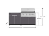 Outdoor Kitchen Aluminum 4 Piece Cabinet Set with Bar, Grill Cabinet, Performance Grill, and Countertop