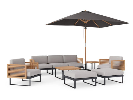 Monterey 7 Seater Chat Set with Coffee Table, Side Table and Umbrella