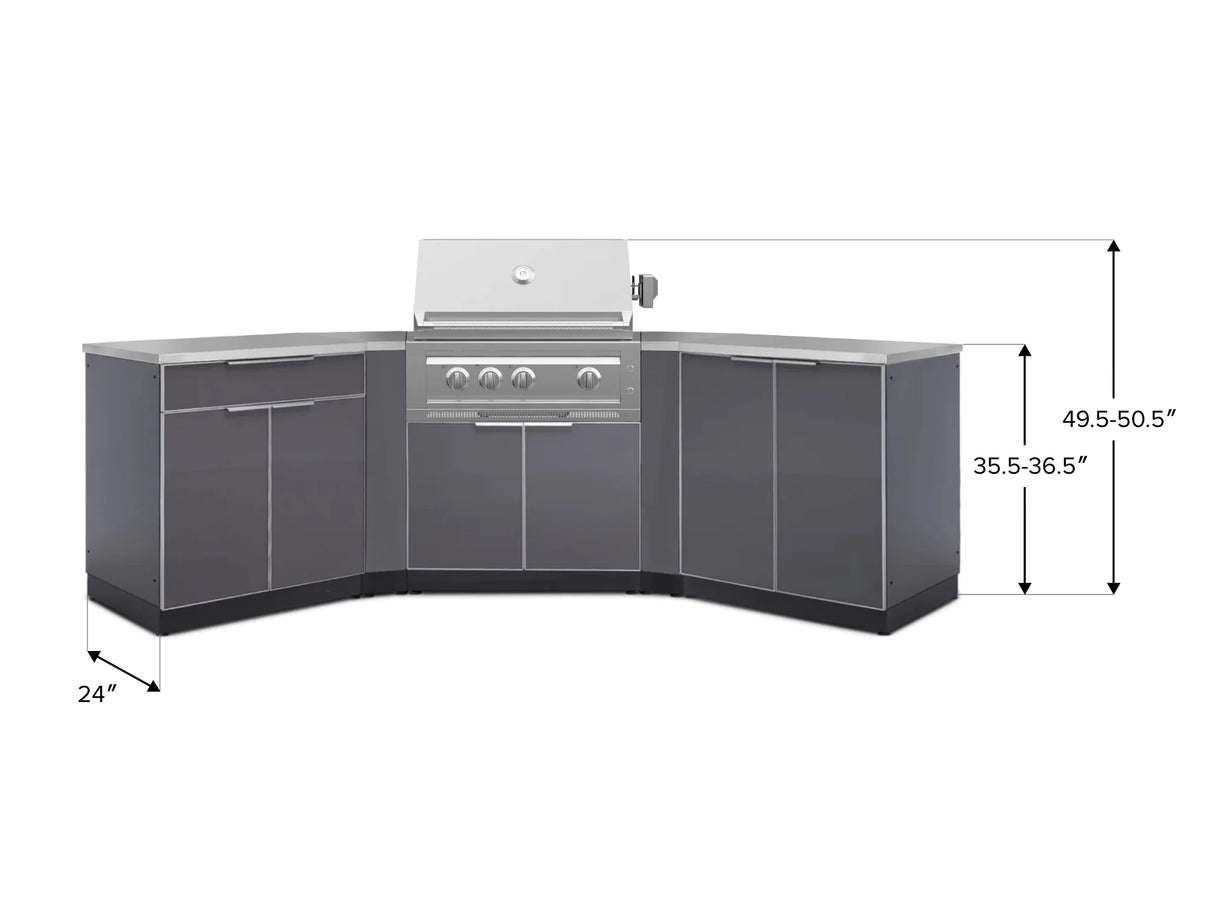 Outdoor Kitchen Aluminum 7 Piece Cabinet Set with 2 Door, Bar, Corner, Grill Cabinet, Platinum Grill, and Countertops