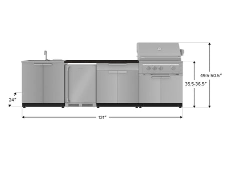 Outdoor Kitchen Stainless Steel 6 Piece Cabinet Set with Sink, Bar, Grill Cabinet, Platinum Grill, Countertop and Stainless Steel Door Fridge