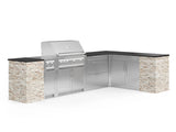 Outdoor Kitchen Signature Series 11 Piece L Shaped Cabinet Set with 3 Drawer, Bar, Dual Side Burner, Grill and Grill Cabinet