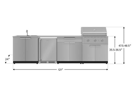 Outdoor Kitchen Stainless Steel 6 Piece Cabinet Set with Sink, Bar, Grill Cabinet, Performance Grill, Countertop and Stainless Steel Door Fridge