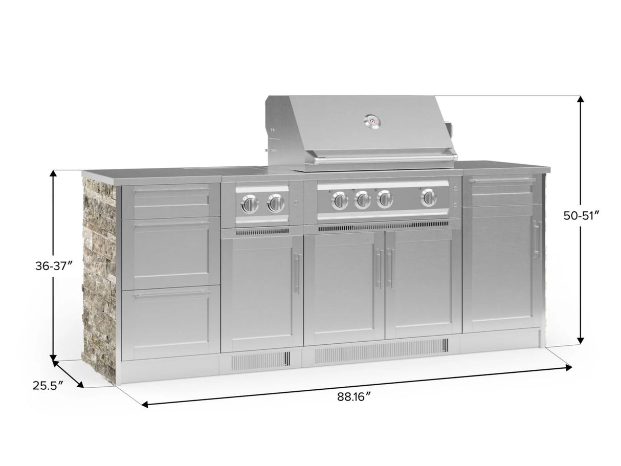 Outdoor Kitchen Signature Series 8 Piece Cabinet Set with Dual Side Burner, 3 Drawer, 1 Door, Platinum Grill and Grill Cabinet