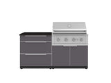 Outdoor Kitchen Aluminum 4 Piece Cabinet Set with 3 Drawer, Grill Cabinet, Performance Grill and Countertop