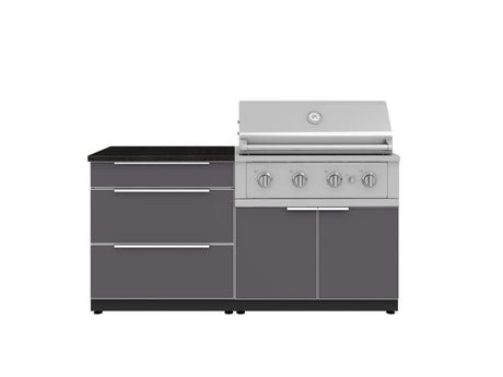 Outdoor Kitchen Aluminum 4 Piece Cabinet Set with 3 Drawer, Grill Cabinet, Performance Grill and Countertop