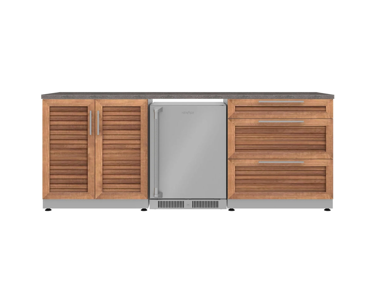 Outdoor Kitchen Stainless Steel 5 Piece Cabinet Set with 3-Drawer, 2-Door Cabinet, Countertops and Fridge