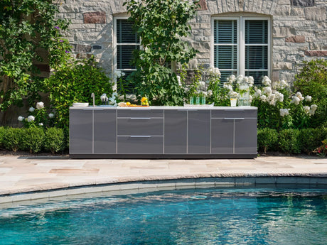 Outdoor Kitchen Aluminum 3 Piece Cabinet Set with Bar, Grill and Sink Cabinet