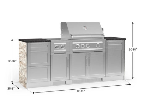 Outdoor Kitchen Signature Series 8 Piece Cabinet Set with Dual Side Burner, 3 Drawer, 1 Door, Platinum Grill and Grill Cabinet