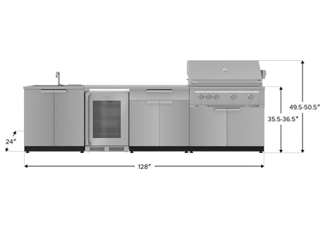 Outdoor Kitchen Stainless Steel 6 Piece Cabinet Set with Sink, Bar, Grill Cabinet, Platinum Grill, Countertop and Glass Door Fridge