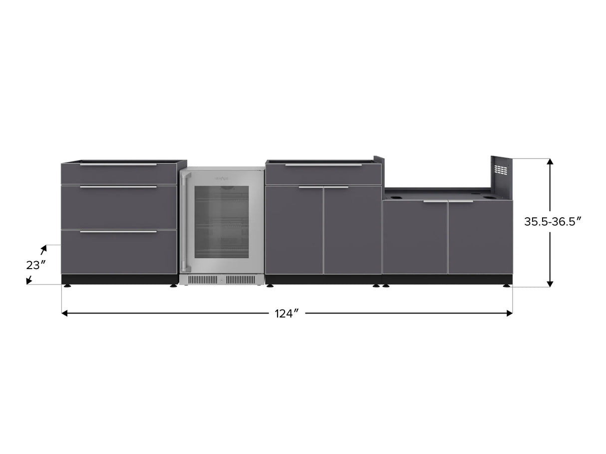 Outdoor Kitchen Aluminum 4 Piece Cabinet Set with 3-Drawer, Bar, Grill Cabinet and Fridge