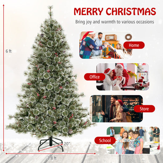 6/7.5/9 FT Artificial Christmas Tree Pre-Lit Hinged Holiday Tree with 360° Quick Power Connector-6 ft